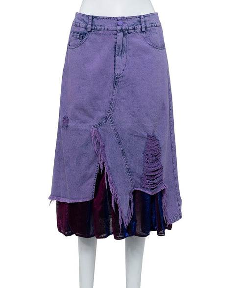 Distressed Layered Denim Skirt